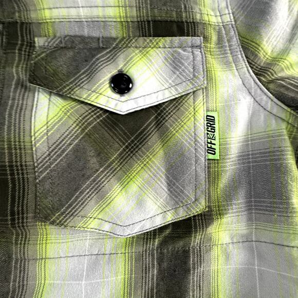 OFF the Grid Women's Bailey Technical Flannel Shirt Medium Lime Green Gray Plaid - Picture 4 of 13
